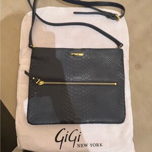 GiGi New York Navy Blue Crossbody Bag with Gold Accents